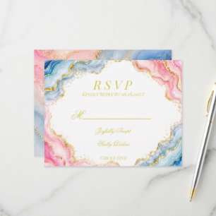 Cartons Réponse Mariage Agate Rose Bleu Or