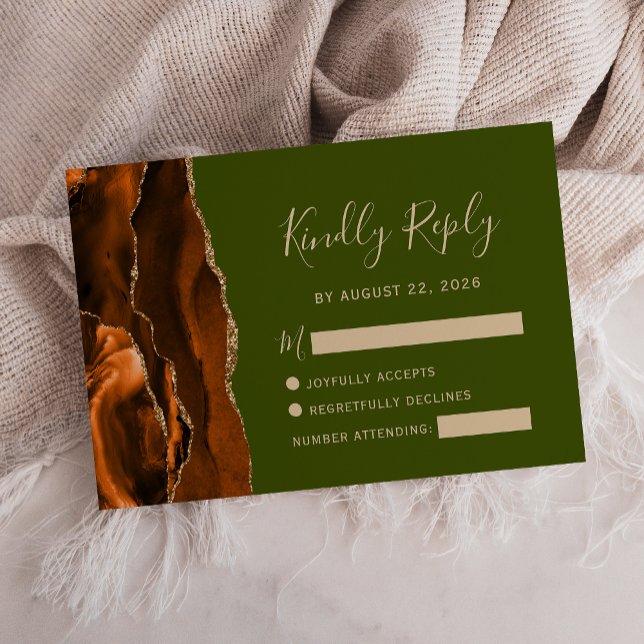 Cartons Réponse Mariage Agate Vert Olive Orange Brûlé (Créateur téléchargé)