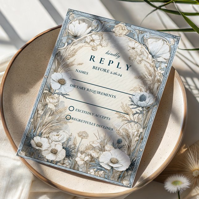 Cartons Réponse Mariage Anémone Bleu Poussiéreux (Créateur téléchargé)