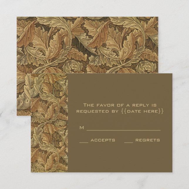 Cartons Réponse Mariage Antique Victorien Feuilles Chaudes d'Autom (Devant / Derrière)