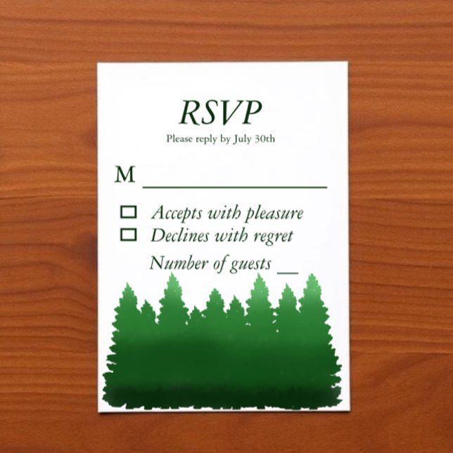 Cartons Réponse Mariage aquarelle aux pins de la forêt (Créateur téléchargé)