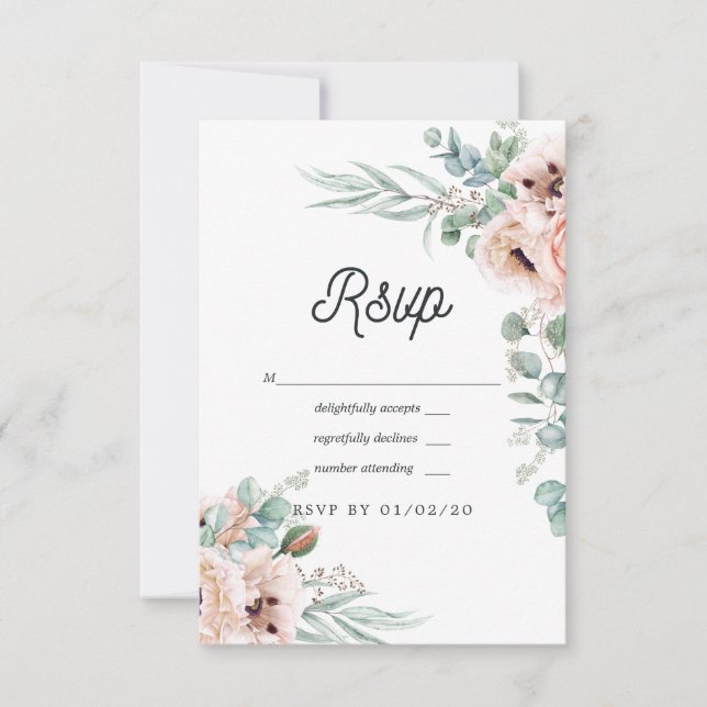 Cartons Réponse Mariage aquarelle boho eucalyptus poppy (Devant)