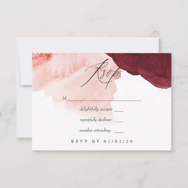 Cartons Réponse Mariage aquarelle bordeaux et rose (Devant)