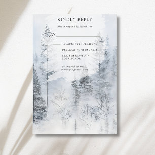 Cartons Réponse Mariage aquarelle de montagne enneigée rustique en