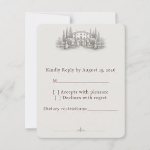 Cartons Réponse Mariage aquarelle de villa italienne élégante