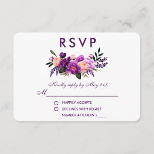 Cartons Réponse Mariage aquarelle floral violet ultra VP