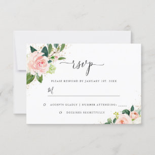 Cartons Réponse Mariage Aquarelle Florale Pêche Rosée Poussière D'