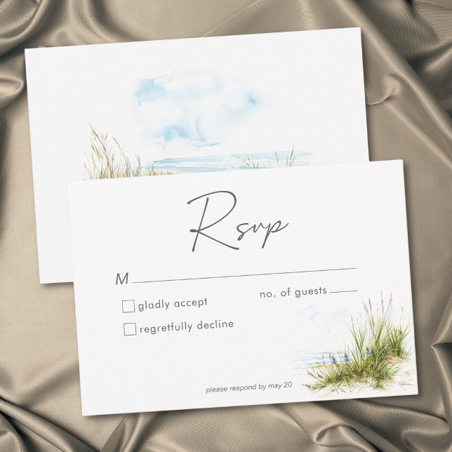 Cartons Réponse Mariage aquarelle moderne plage côtière (Coastal Beach Modern Watercolor Wedding RSVP Card)