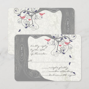 Cartons Réponse Mariage Arbres Tourbillonnants Oiseaux Amoureux Ch