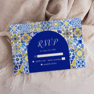Cartons Réponse Mariage Arch avec Carreaux Bleus Jaunes et Blancs 