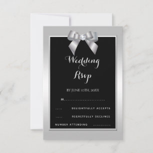 Cartons Réponse Mariage Argent Élégant Bijou & Noir