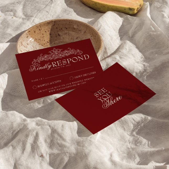Cartons Réponse Mariage argent vintage Bourgogne (Créateur téléchargé)