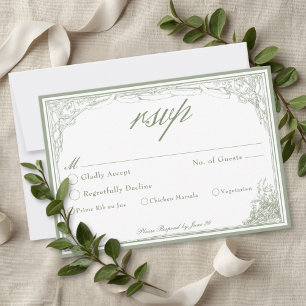 Cartons Réponse Mariage Arrière de Treillis Botanique Vintage Vert