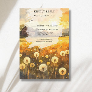 Cartons Réponse Mariage Art Aquarelle Grange Pissenlit Automnal
