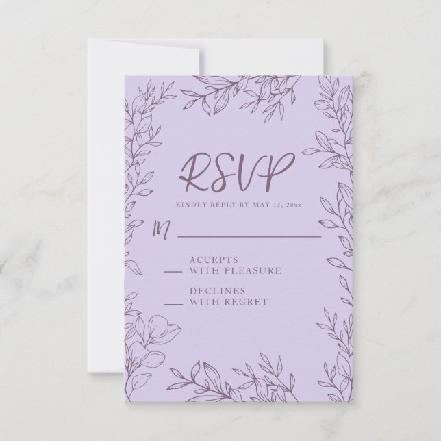 Cartons Réponse Mariage Art Botanique Lavande Violette  (Devant)