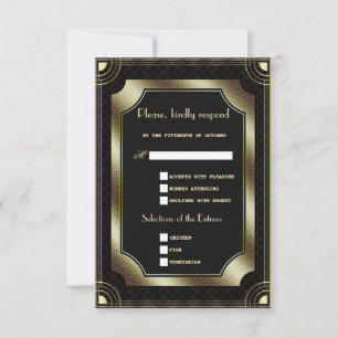 Cartons Réponse Mariage Art Déco Luxueux Noir Or