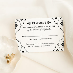Cartons Réponse Mariage Art déco noir et blanc vintage