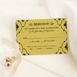 Cartons Réponse Mariage Art déco noir et or vintage<br><div class="desc">Cartes RSVP mariage élégantes et glamour inspirées du style art déco vintage et des années folles. La conception de la carte de réponse comprend un jeu de couleurs noir et or, un cadre décoratif orné, un texte personnalisé qui peut être personnalisé - comprend la date d'échéance de la réponse, le...</div>
