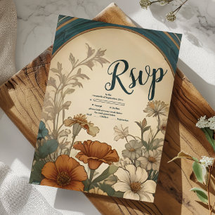Cartons Réponse Mariage Art Nouveau Vert Sauge Alphonse Mucha