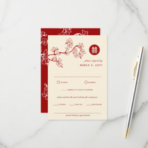 Cartons Réponse Mariage asiatique chic Peach/Plum Blossom