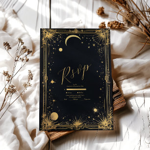 Cartons Réponse Mariage Astronomie Soleil Lune Or Noir Céleste