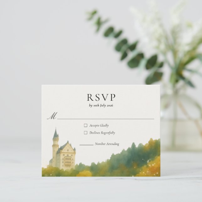 Cartons Réponse Mariage au Château de Conte de Fées Élégant (Debout devant)