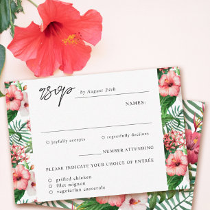 Cartons Réponse Mariage au choix de repas à l'aquarelle d'Hibiscus