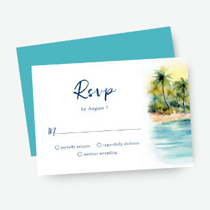 Cartons Réponse Mariage au coucher de soleil sur une plage tropica