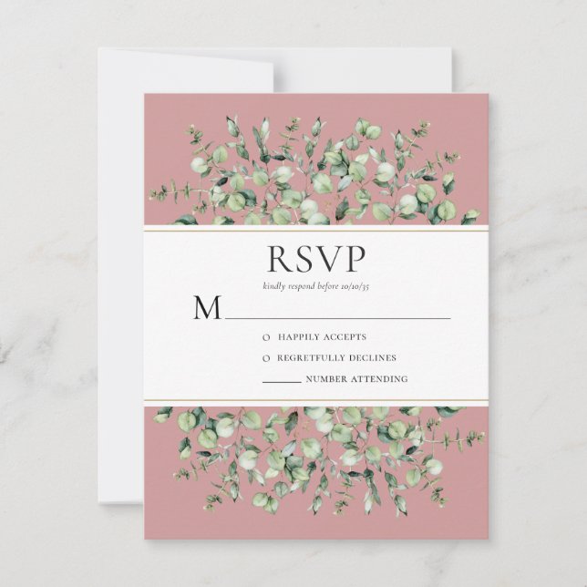Cartons Réponse Mariage au eucalyptus rose poudré (Devant)