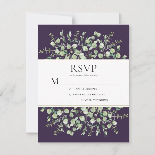 Cartons Réponse Mariage au Eucalyptus Violet (Devant)