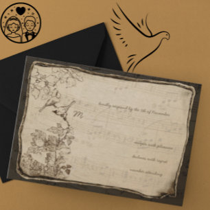 Cartons Réponse Mariage au Papier Vieilli Oiseaux Vintage