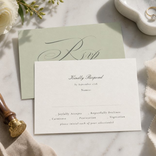 Cartons Réponse Mariage au pistachio vert manuscrit (Créateur téléchargé)