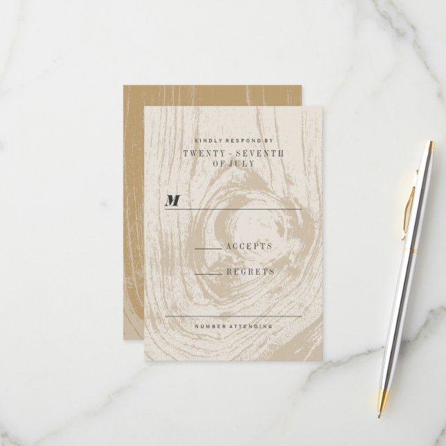 Cartons Réponse Mariage Automnal Classique Moderne Rustique avec M (Devant/Arrière en situation)