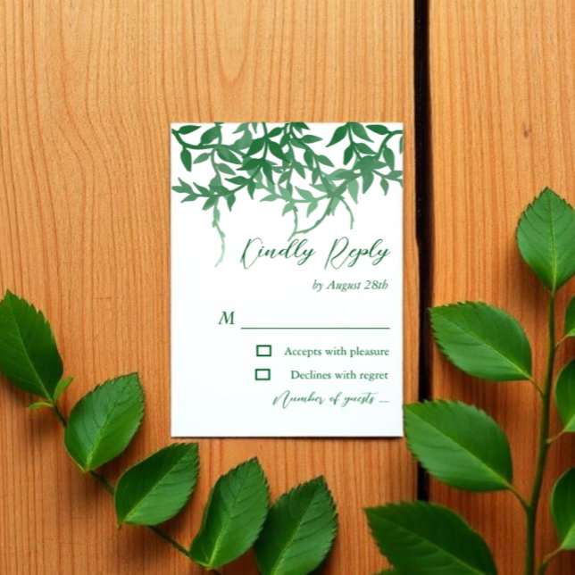 Cartons Réponse Mariage aux feuilles botaniques rustiques (Créateur téléchargé)
