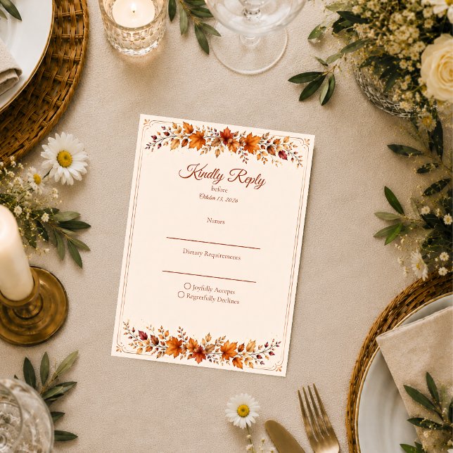 Cartons Réponse Mariage aux feuilles d'automne rustiques (Créateur téléchargé)