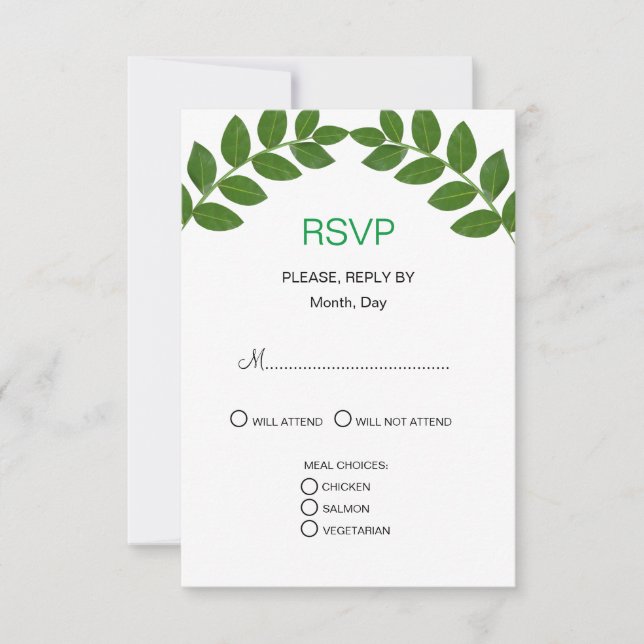 Cartons Réponse Mariage aux feuilles de Laurier Vert (Devant)
