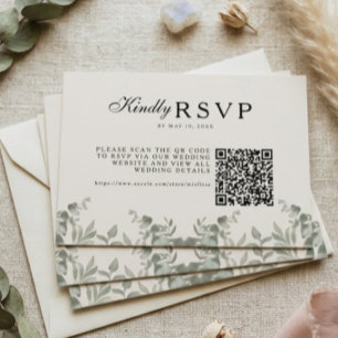 Cartons Réponse Mariage aux feuilles d'eucalyptus bohème avec QR