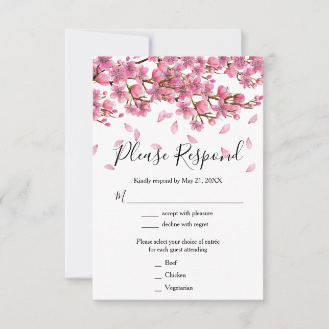 Cartons Réponse Mariage aux fleurs de cerisier roses (Devant)