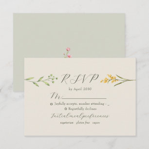 Cartons Réponse Mariage aux fleurs sauvages vert sauge