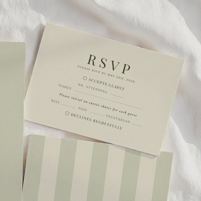 Cartons Réponse Mariage aux rayures vert olive (Créateur téléchargé)