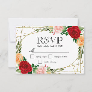 Cartons Réponse Mariage aux Roses Rouges et Orange Aquarelle