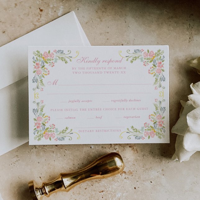 Cartons Réponse Mariage avec Bordure Florale Rococo (Créateur téléchargé)