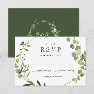 Cartons Réponse Mariage avec cadre géométrique d'eucalyptus modern