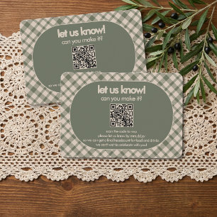 Cartons Réponse Mariage avec code QR à carreaux vert sauge Rétro