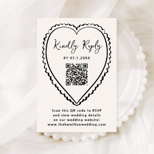 Cartons Réponse Mariage avec code QR cœur noir fantaisiste