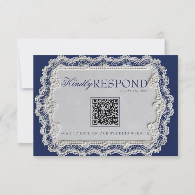 Cartons Réponse Mariage avec code QR sur un napperon en dentelle b (Devant)