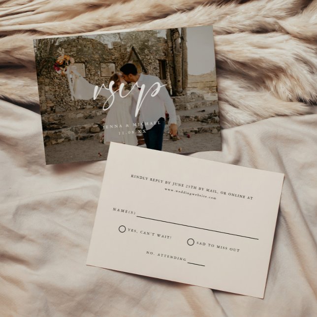 Cartons Réponse Mariage avec superposition de photo de script mini (Créateur téléchargé)