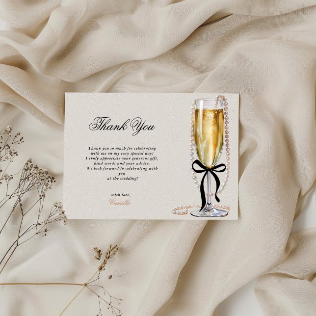 Cartons Réponse Mariage avec un nœud noir perles et prosecco (Créateur téléchargé)