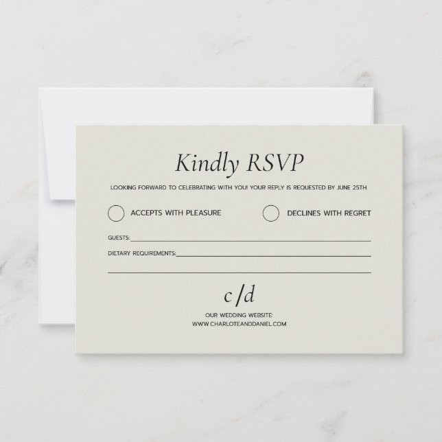 Cartons Réponse Mariage beige moderne minimaliste  (Devant)