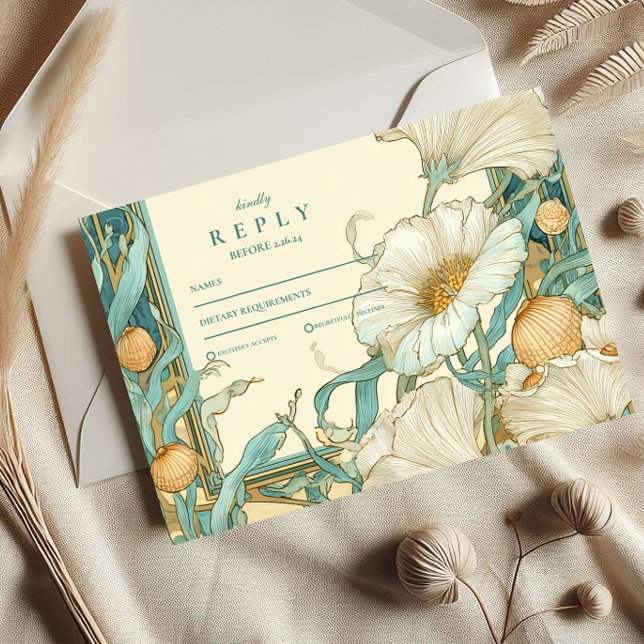 Cartons Réponse Mariage blanc de pavot Art nouveau (Créateur téléchargé)